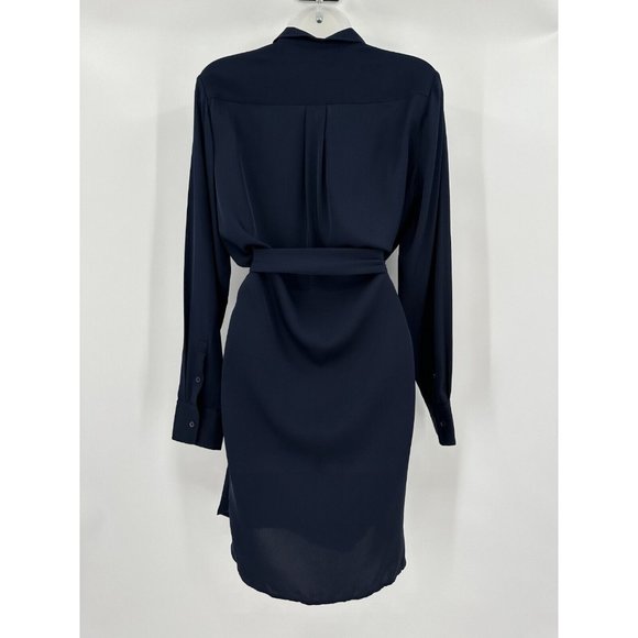 Quince Silk Shirt Dress Navy Blue sz S Women's Long Sleeve Belted NWT - Picture 5 of 8